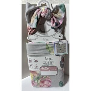 TOBY NYC Fairy Floral Headband & Wrap SET  Gray w/ Multi Colored Flowers 42"x42"